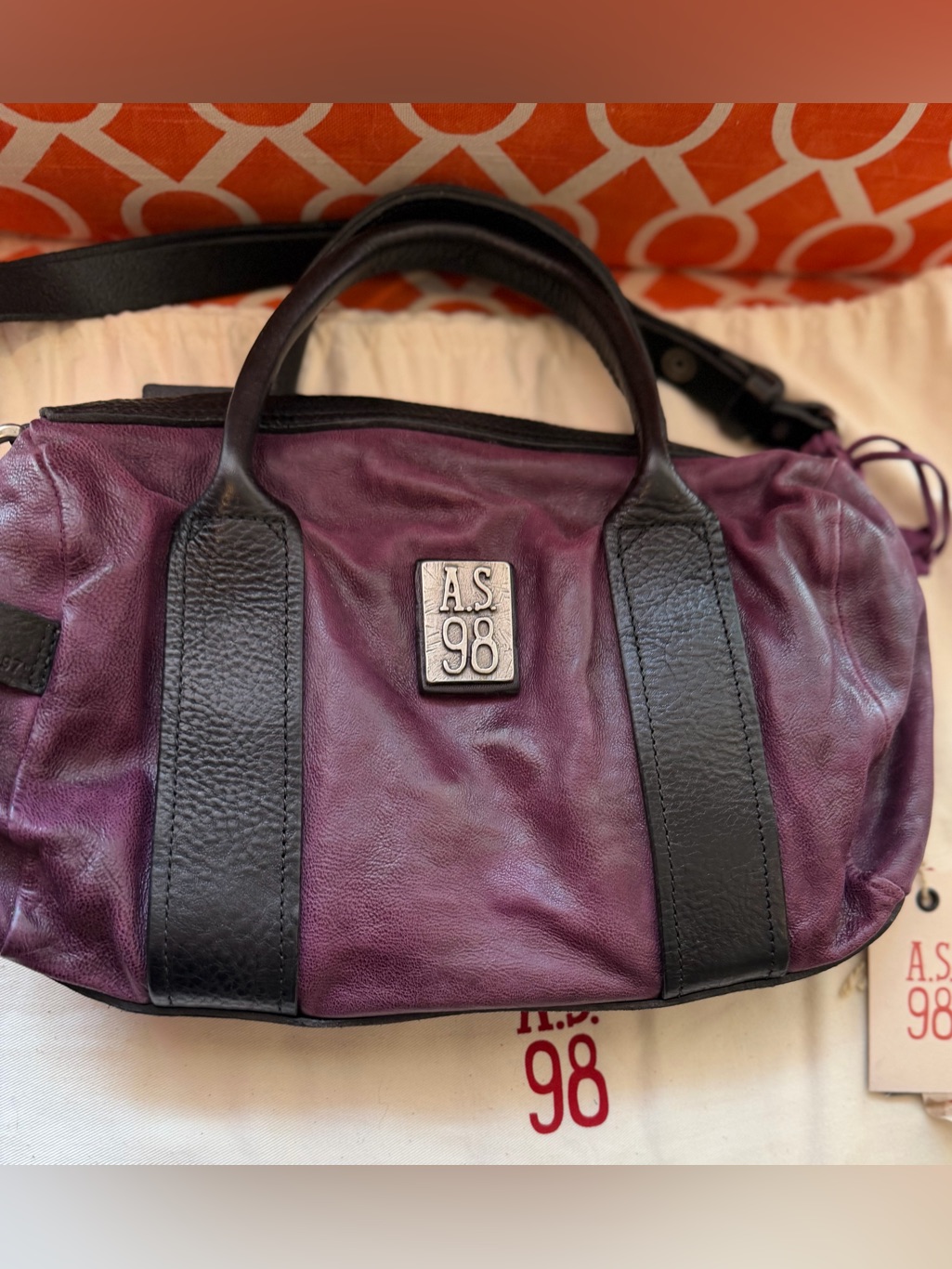 A.S.98 Leather Tote Bag In Deep Plum And Black